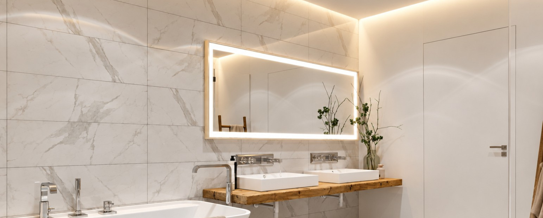 Home Modern LED bathroom mirror with illuminated edge lighting