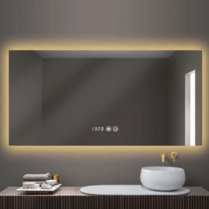 rectangular LED bathroom mirror with integrated front lighting kwm s009