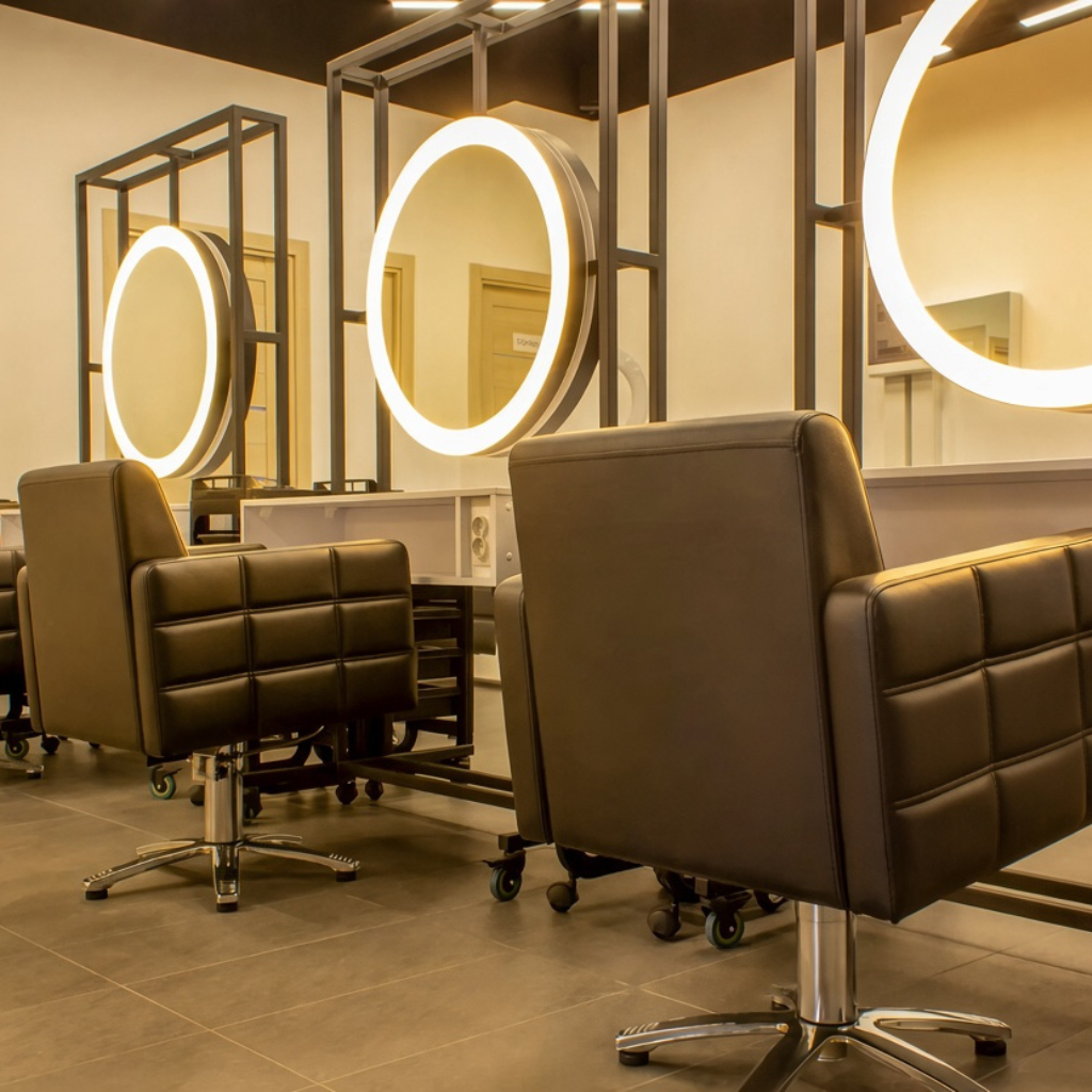 led mirror in hair salon