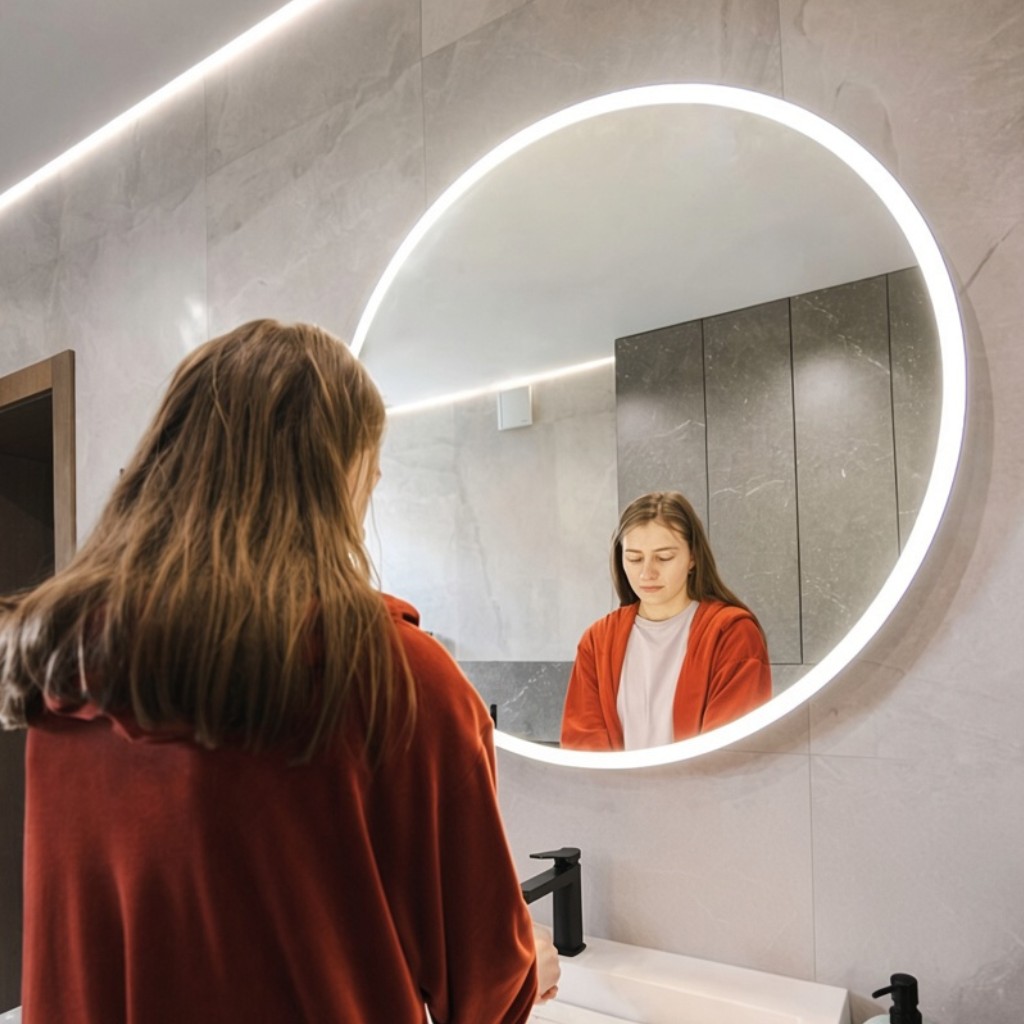 led mirror in hotel bathroom